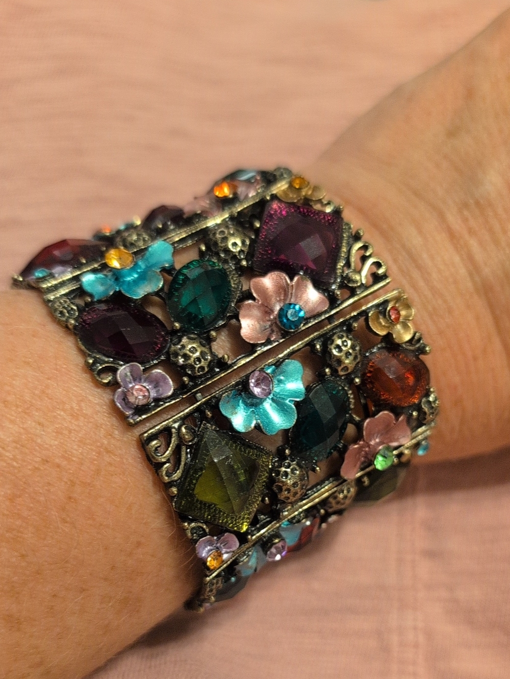 Multicolor Floral Crystal (No Elastic) Stretch Bracelet - Women Jewelry